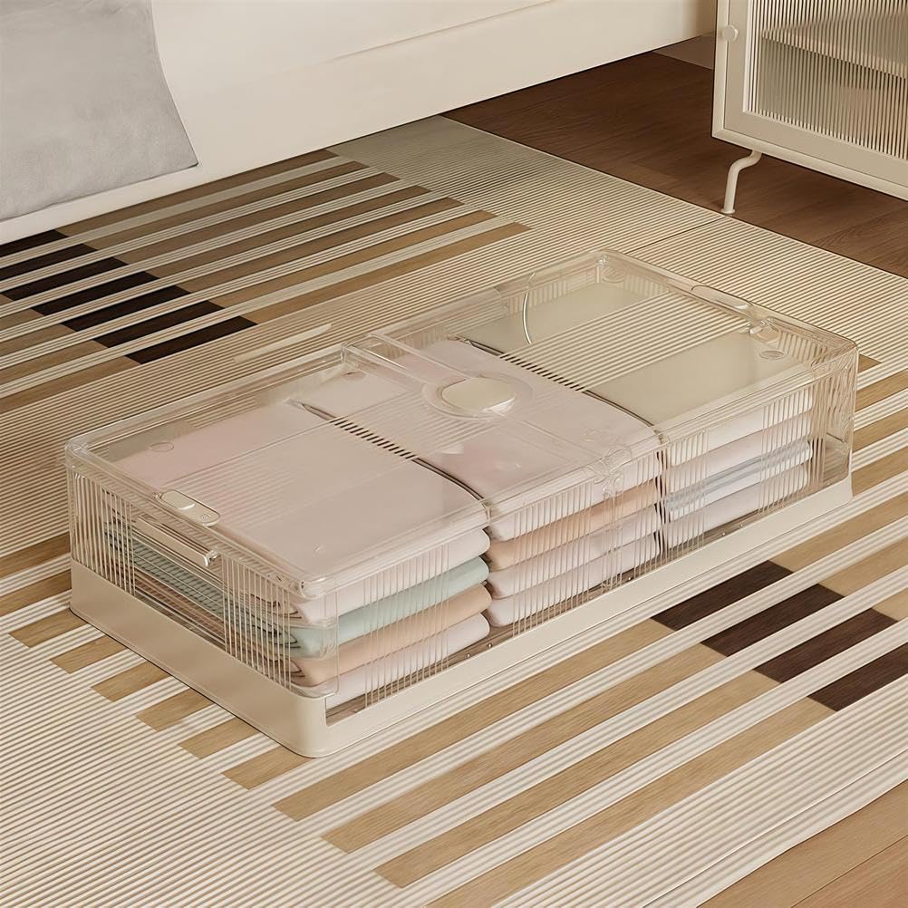 Solution de rangement gain de place sous le lit avec bacs empilables