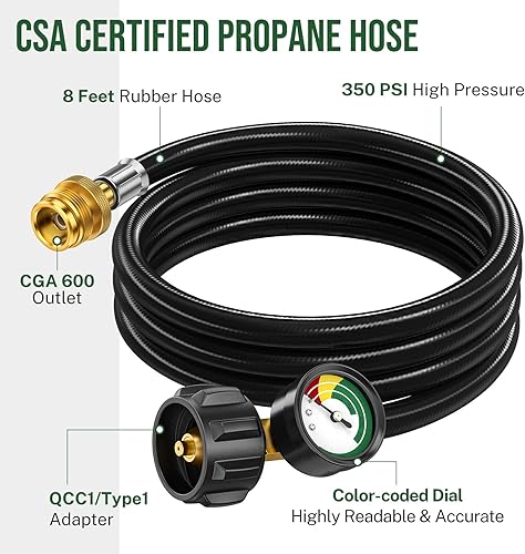 Miniatura 6 de Adaptador de manguera de propano de 12 pies de 1 libra a 20 libras, manguera de tanque de propano con calibre, adaptador de propano de 20 libras a 1