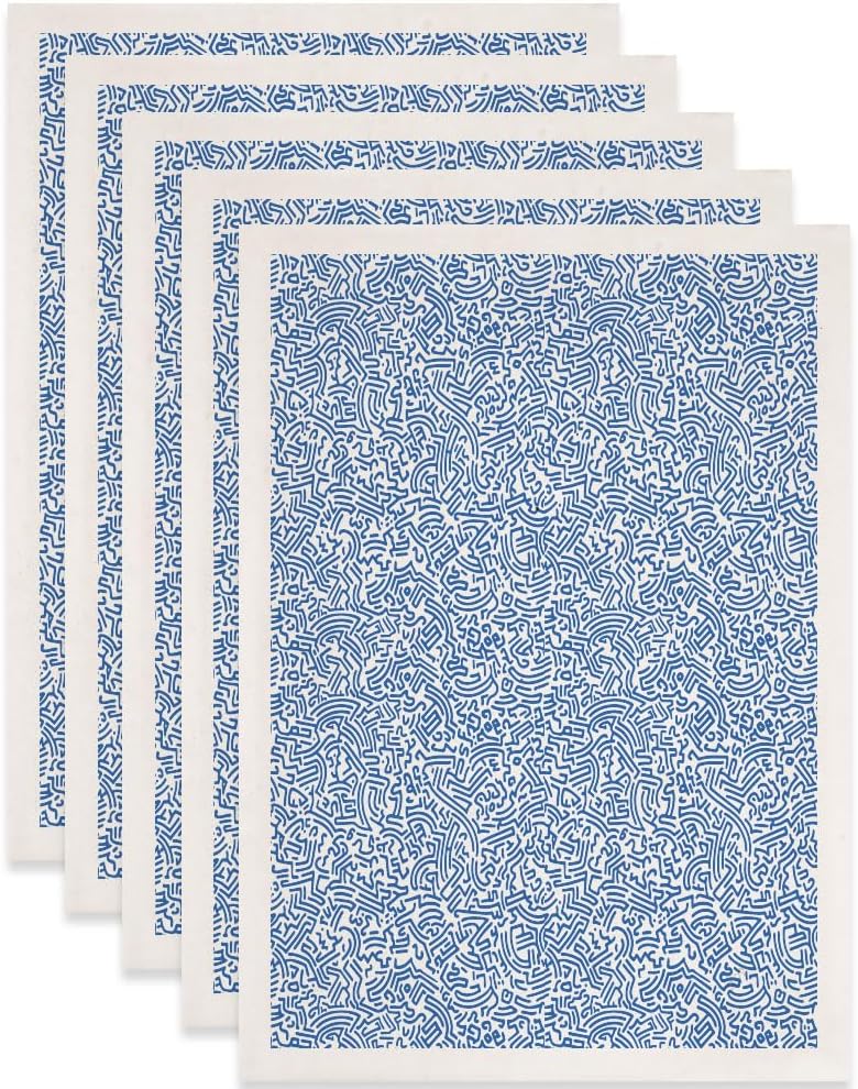 SUPERDANT 5PCS Original Pattern Underglaze Paper Transfer Doodles Transfer Paper for Clay Ceramic Porcelain Under Glaze Transfers for Pottery Enamel Decals Blue Underglaze Papers Handcrafted Gifts