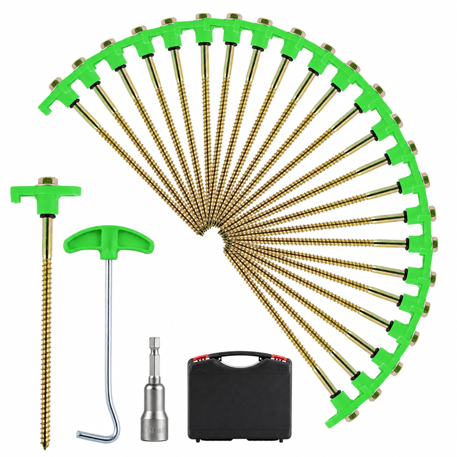 BREEZENEST 24PCS Heavy Duty Tent Pegs, Galvanised Steel Camping Stakes for Hard Ground, Secure Anchoring for Tents, Awnings and Gazebos (Green)