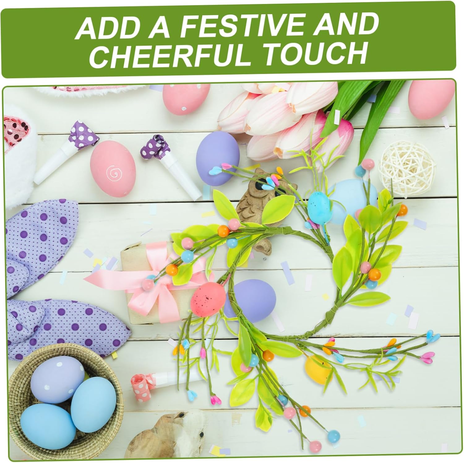 2pcs Easter Candle for Pillar Candles Spring Wreaths Artificial Eggs and Greenery Festive Decor for Table Centerpieces and Seasonal Celebrations
