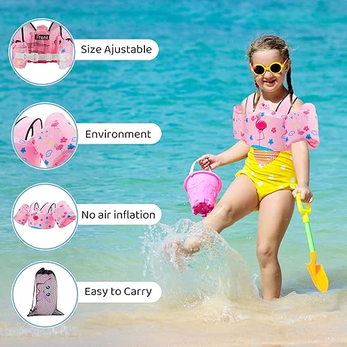 Miniatura 4 de Chaleco de natación para niños para aprender a nadar, chaleco de natación plegable para niños de 22 a 66 libras  niñas, mar, playa, piscina