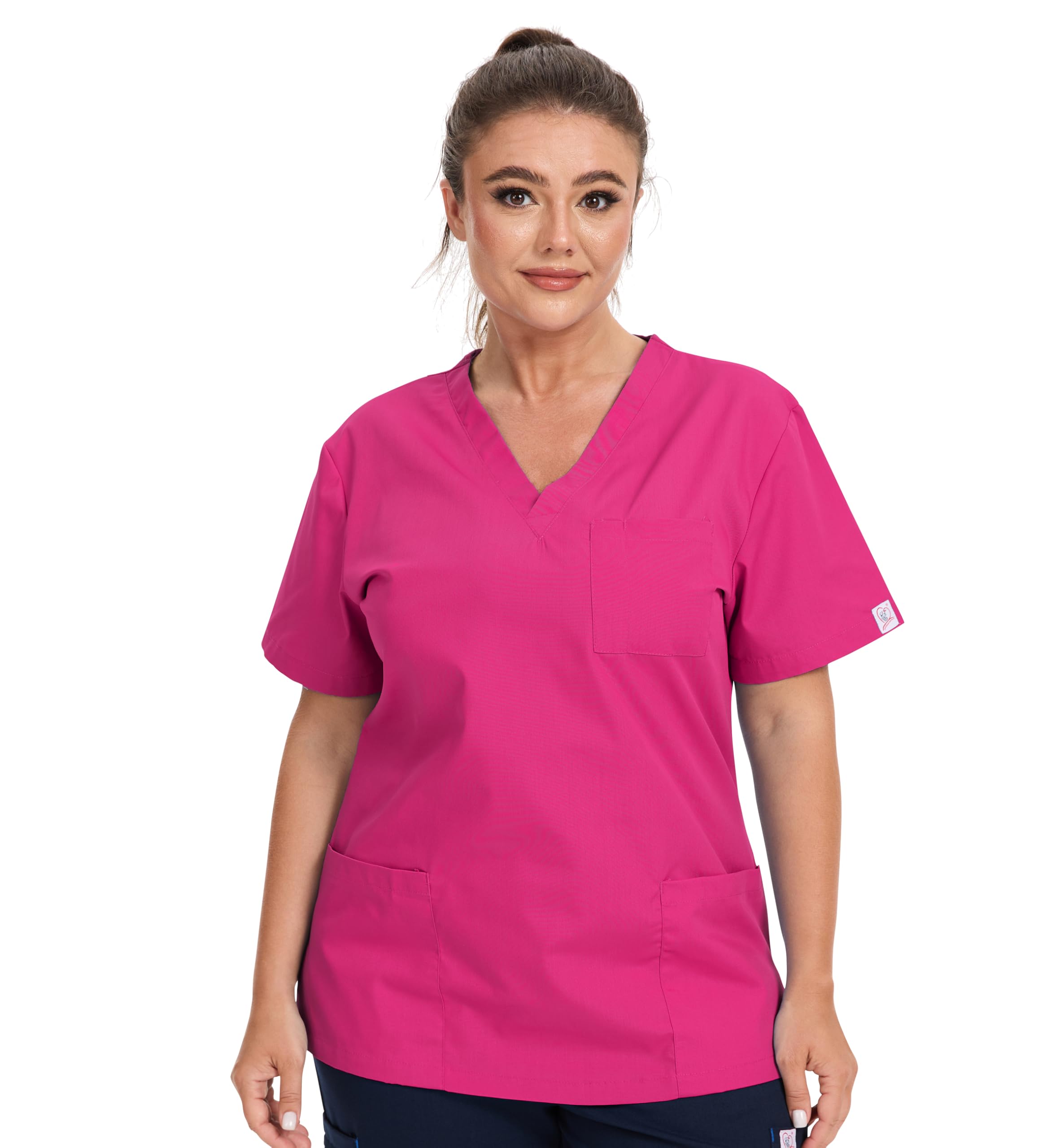 JONATHAN UNIFORM Women Tunic Top V-Neck 3 Pocket Workwear Uniform for Vet, Spa, Beauty, Salon (Hot Pink, M)