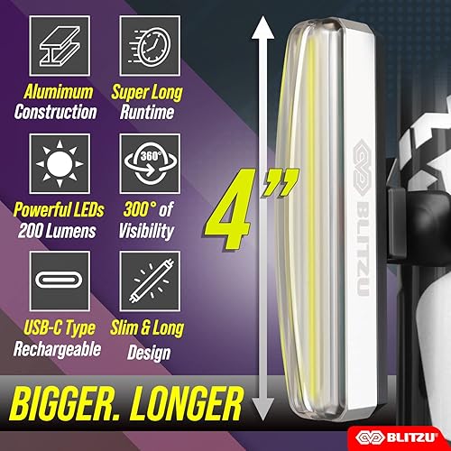 Miniatura 3 de BLITZU 2024 Cyborg 200H Bike Headlight o 200T Tail Light USB-C recargable LED Luces de bicicleta Set delantero trasero conducción nocturna,