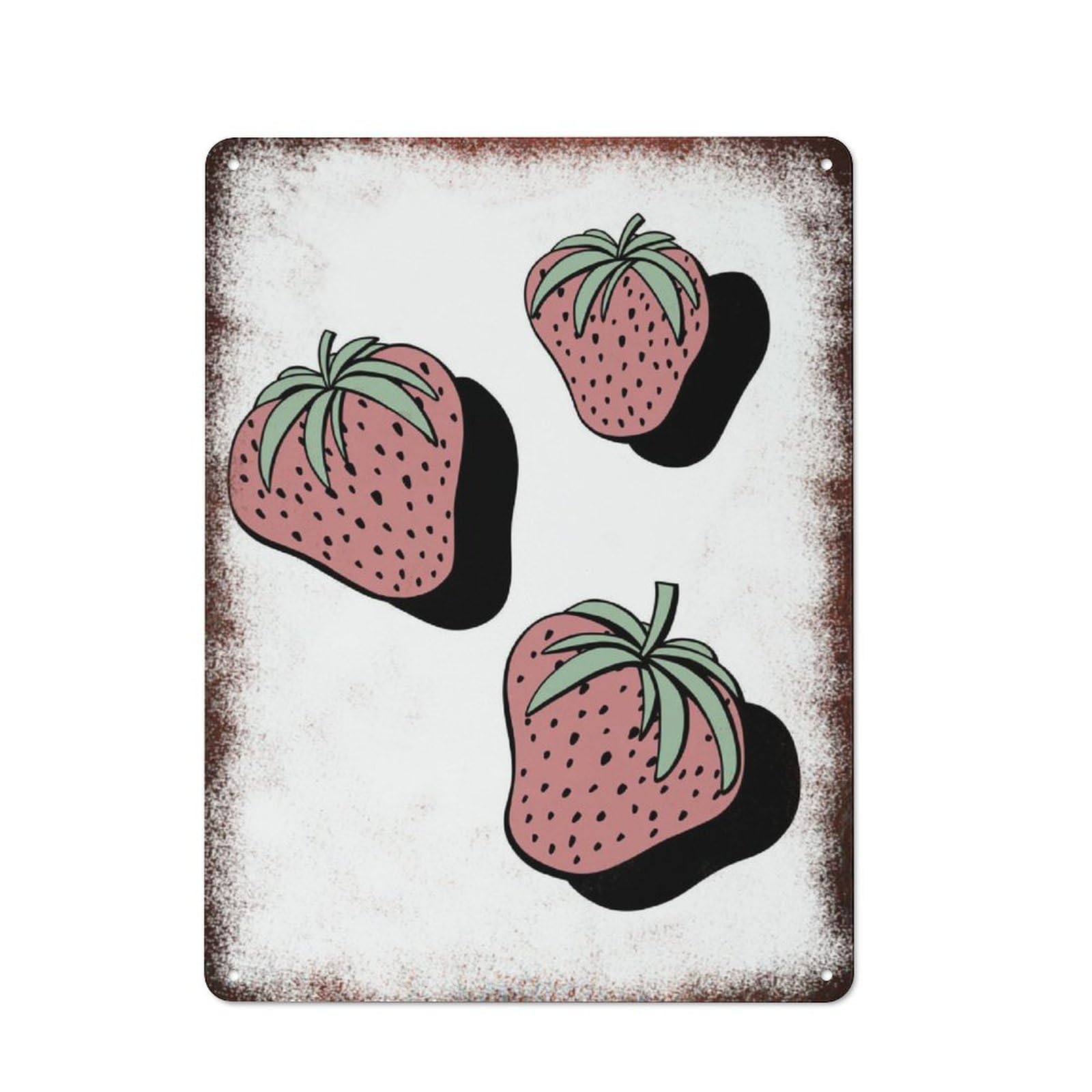 peiyeety Metal Tin Sign Strawberries Minimalist Pattern Vintage Rustic Wall Art Kitchen Bathroom Bedroom Living Room Cafe Farmhouse Entryway Office Garage Home Bar Laundry Room Porch Patio 8x12 Inch