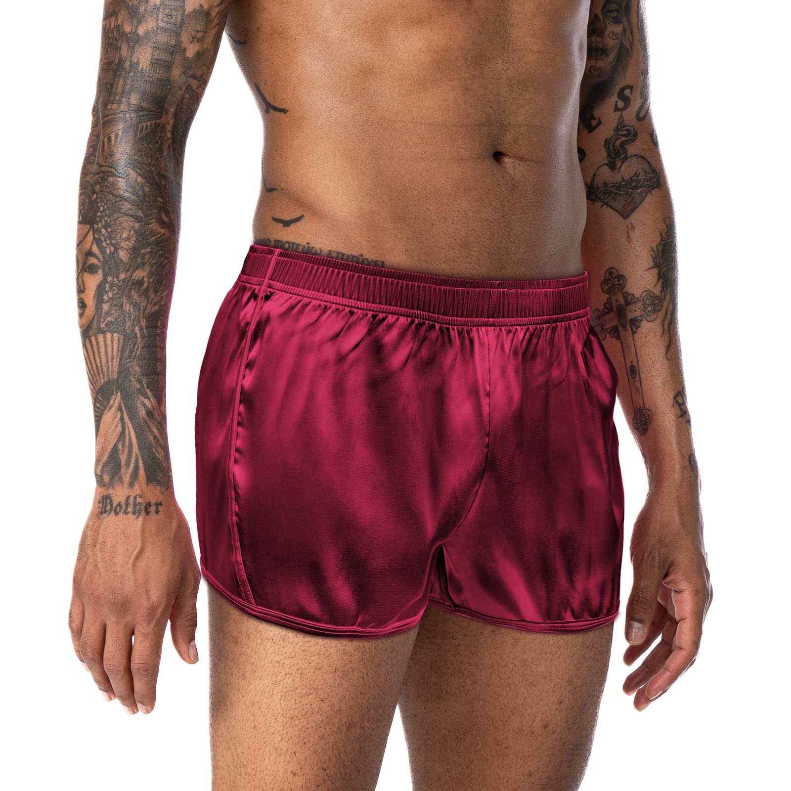 Men's 3 inch Satin Boxers Silk Satin Sleep Lounge Shorts Pajamas Bottom