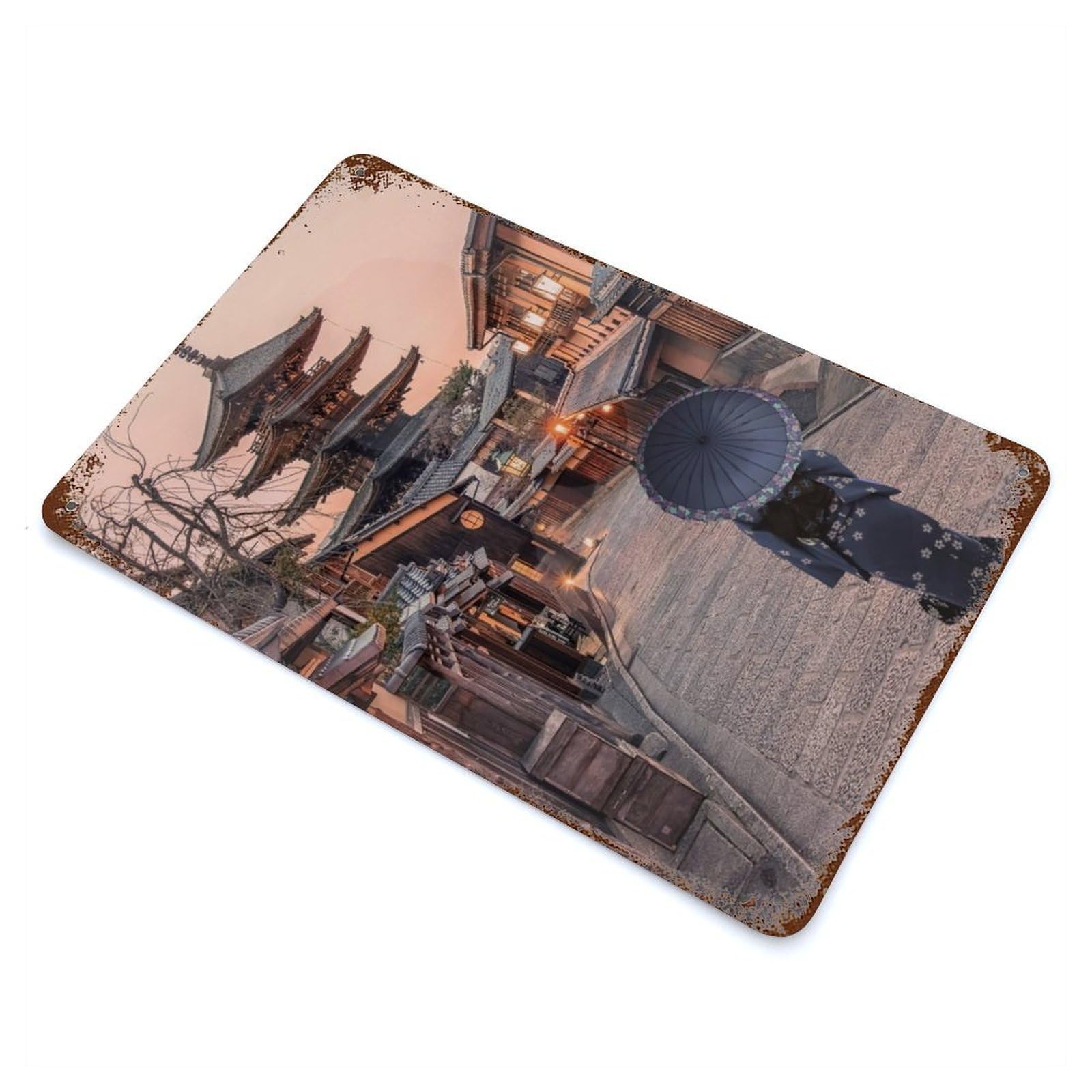 Kyoto Rustic Tin Plaque 11.8"x7.9", Farmhouse Wall Decor for Shed, Workshop And Garage Wall Decor