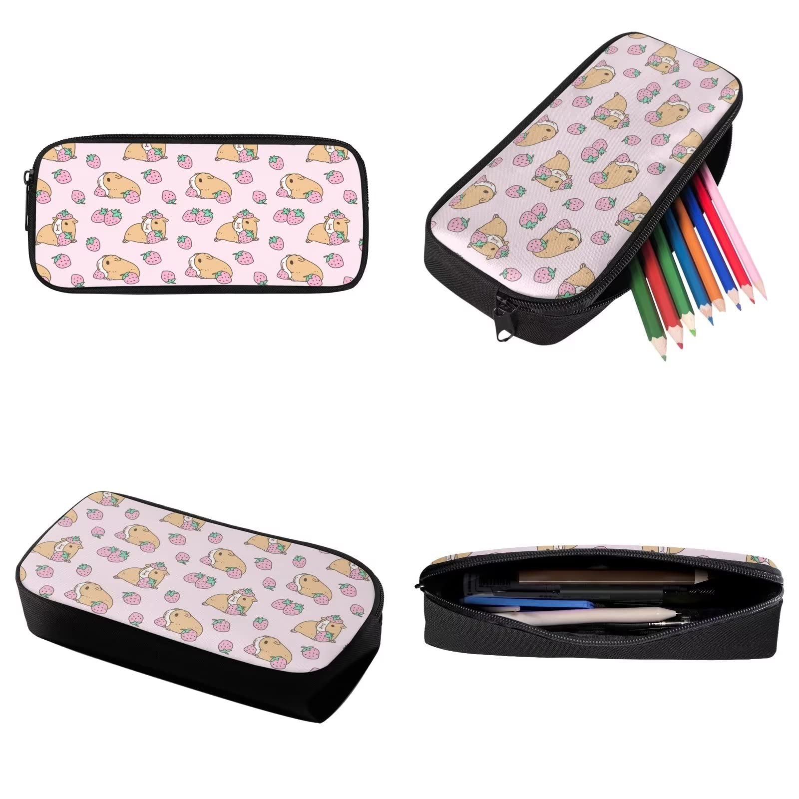 Poceacles Schultasche und Lunchbox-Set für Teenager, Jungen, Grundschule, Büchertasche, Federmäppchen für Grundschulkinder, Erdbeere Meerschweinchen, Einheitsgröße