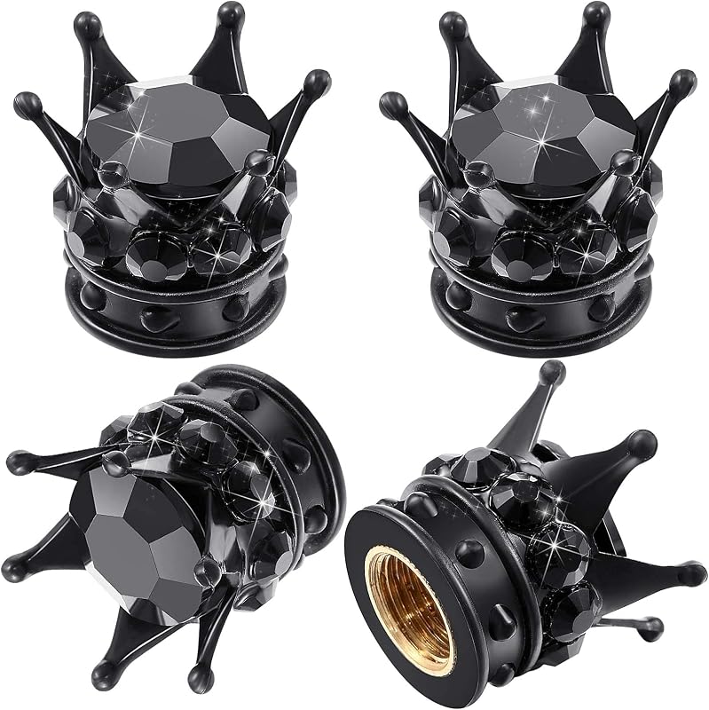 Frienda 4 tapones para vástago de válvula con corona brillante, tapones para neumáticos de auto | Diseño de diamantes de imitación brillantes para mujer, accesorios de auto con diamantes de cristal, ajuste universal para bicicletas, camiones, motocicletas