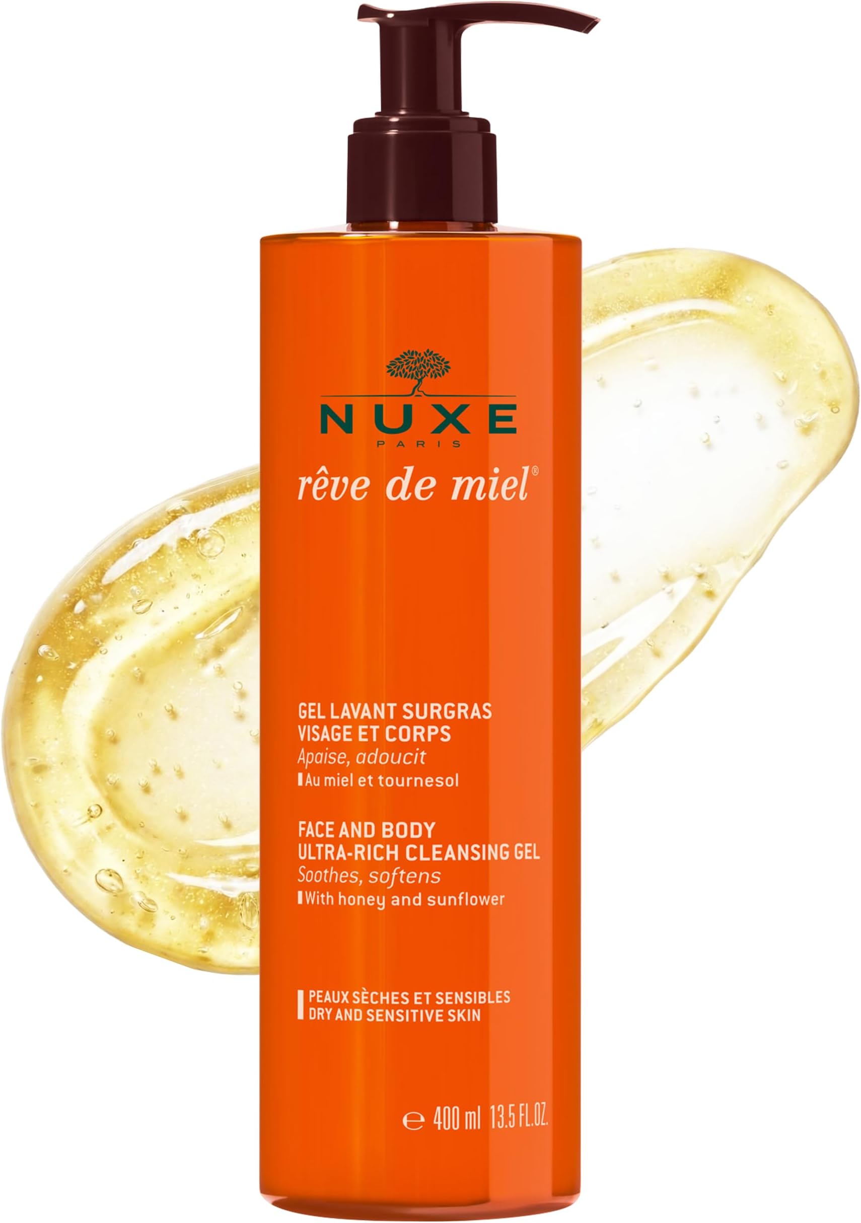 Rêve de Miel Ultra-Rich Cleansing Gel, Gentle Face & Body Wash, For Dry & Sensitive Skin, Cleanses Without Drying, With Honey & Botanical Ingredients