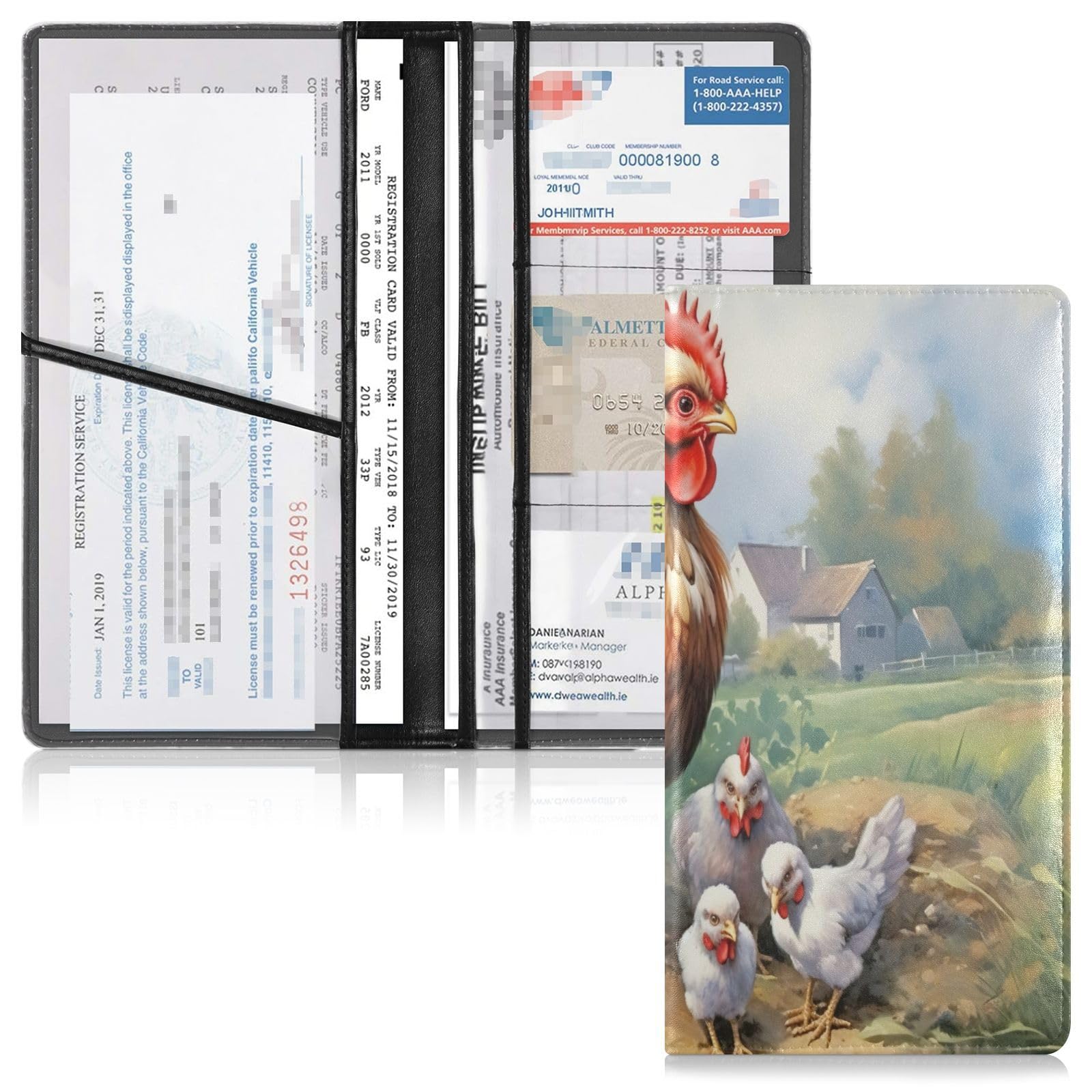 Kigai Chicken Car Registration and Insurance Holder Vehicle Glove Box Organizer Car Document Holder for Driver's License and Cards