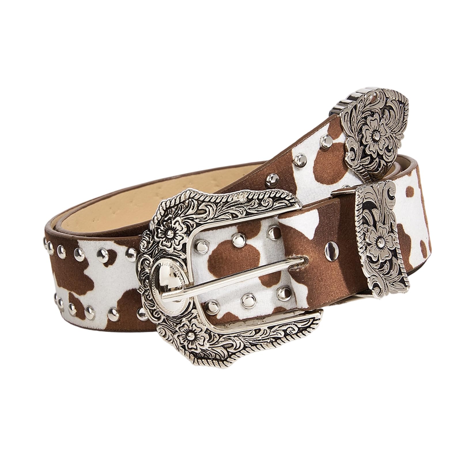 Oxxggkao Unisex Khaki Rivet-Embellished Punk Women ' S Waist Belt Adjustable Strap With Skull Charm Pu Leather For Jeans & Pants Buckle Leather Belt