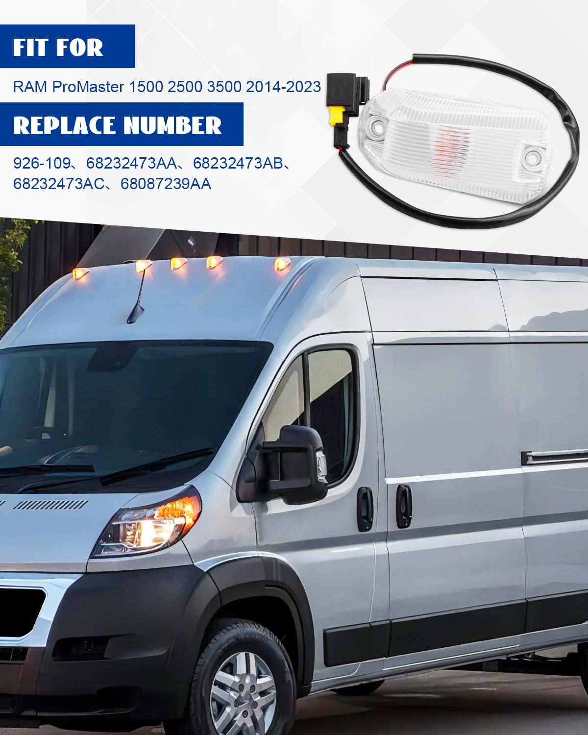 ANODZU Front Roof Marker Lamp Assembly, Cab Roof Top Marker Light Fit for Dodge RAM PROMASTER 1500 2500 3500 2014-2023, Roof Running Light Replace 926-109