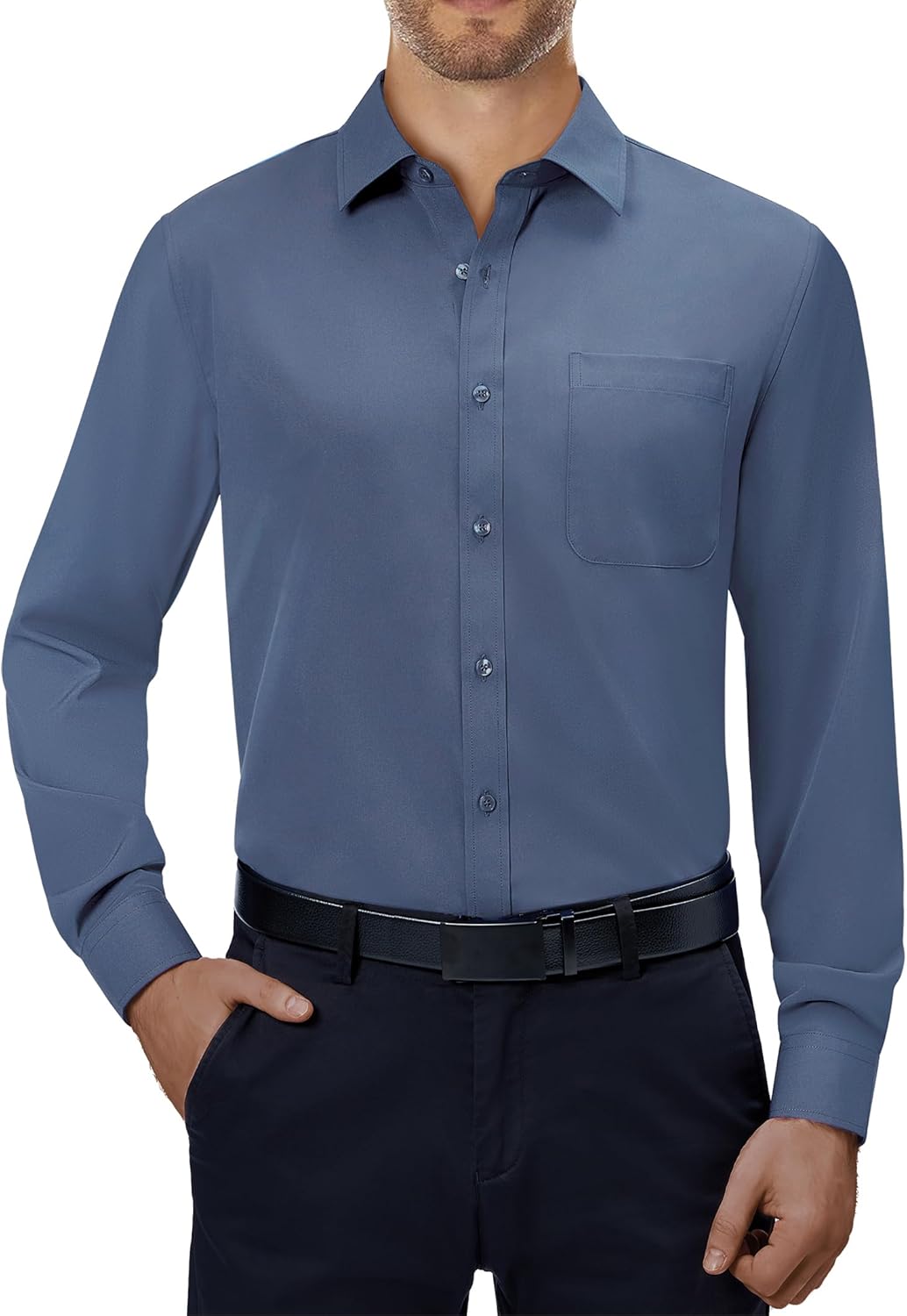 Alimens & Gentle Mens Dress Shirts 4-Way Stretch Long Sleeve Collared Casual Solid Wedding Dating Button Down Shirt