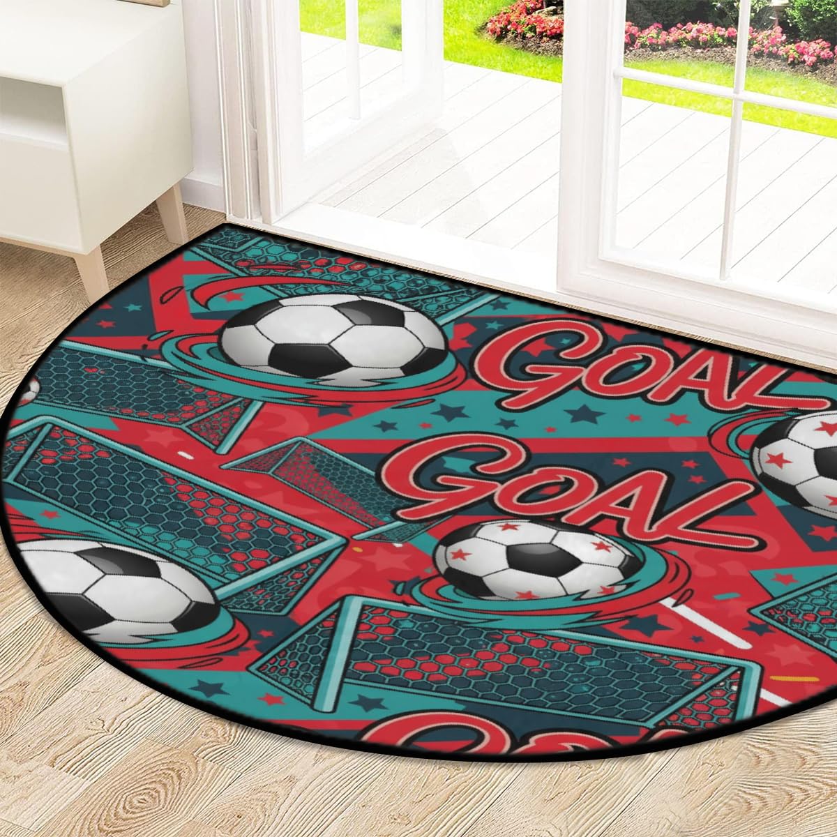 Große halbrunde Fußmatte, Fußballtor, rutschfest, saugfähig, halbrund, Eingangsbereich, niedlich, weich, halbrund, waschbar, Teppich für Küche, Badezimmer, Schlafzimmer, 160 x 100 cm