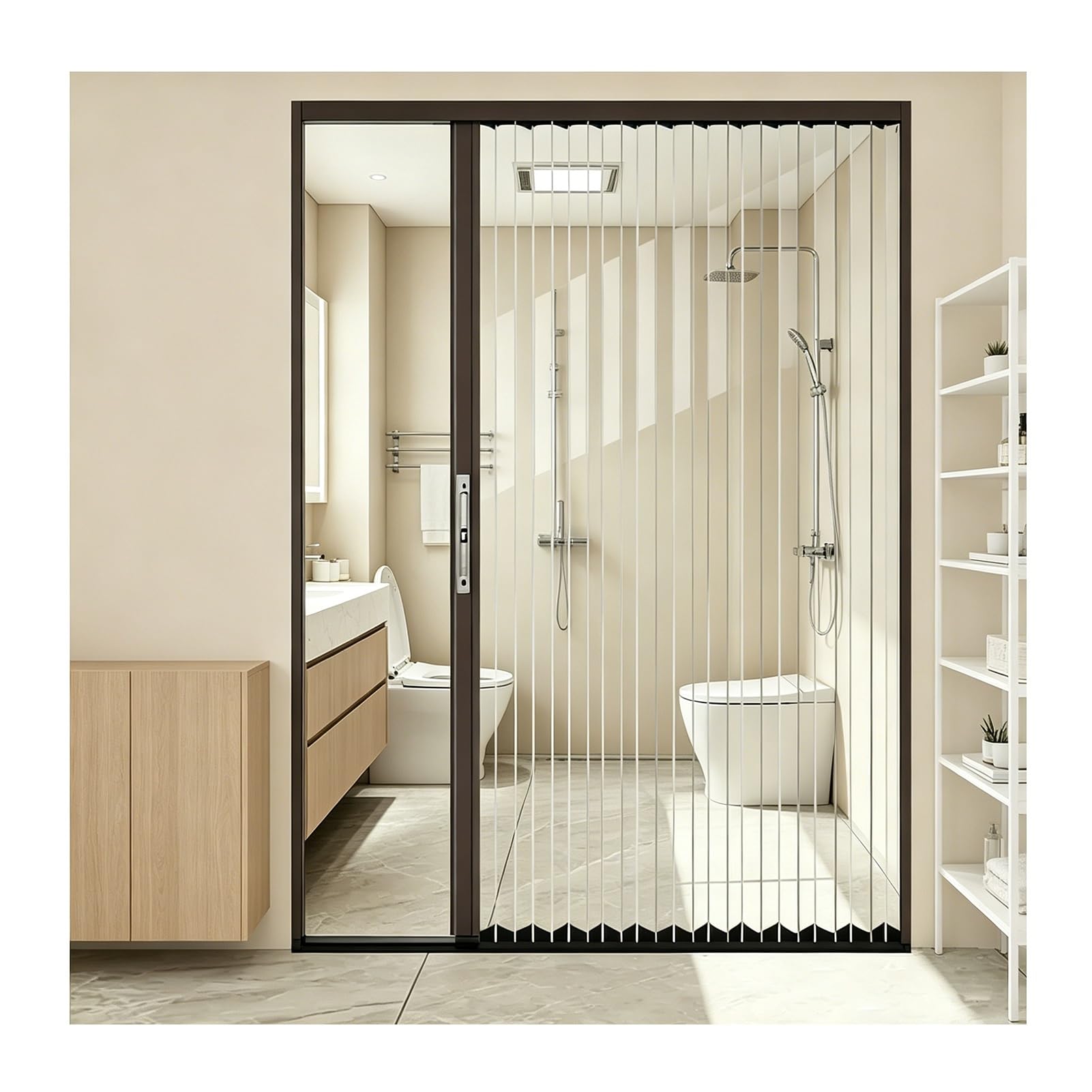 Clear PC Folding Doors with Lock, Ultra Low Track Aluminum Alloy Windproof Partition Screen for Closet Bathroom Doorways(Brown,85x210CM)