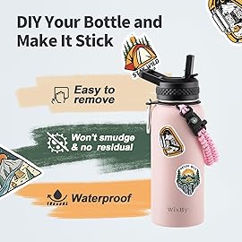 WixByti 32 oz Insulated Water Bottle with Straw (Cold for 48 Hrs), Stainless Steel Triple Wall Vacuum Sports Water Jug, Leakproof Hydro Cup Flask with Paracord Handle & Straw Spout Lids & DIY Stickers