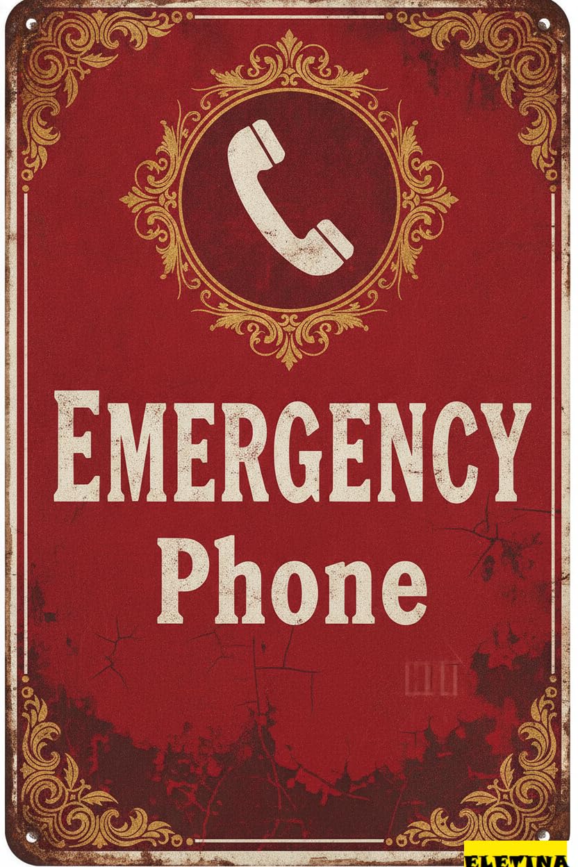Emergency Phone Metal Warning Sign Fence Yard Floor Garden Road Street Metal Quality Decor 8x12in