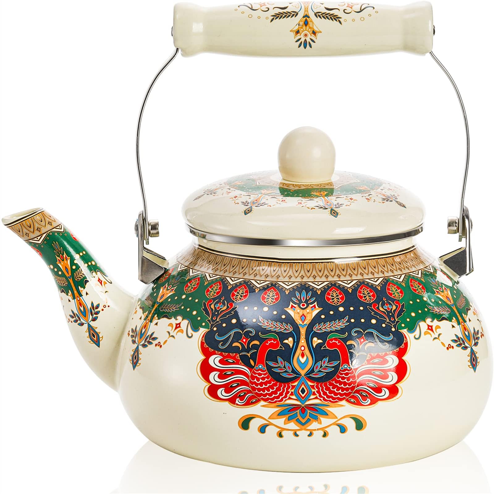 DEAYOU 2.6 Quart Enamel Tea Kettle Vintage, Large Porcelain Enameled Teakettle Stovetop, 2.5L Cute Tea Pot with Ceramic Cool Handle, Retro Steel Teapot for Hot Water, Christmas, No Whistling