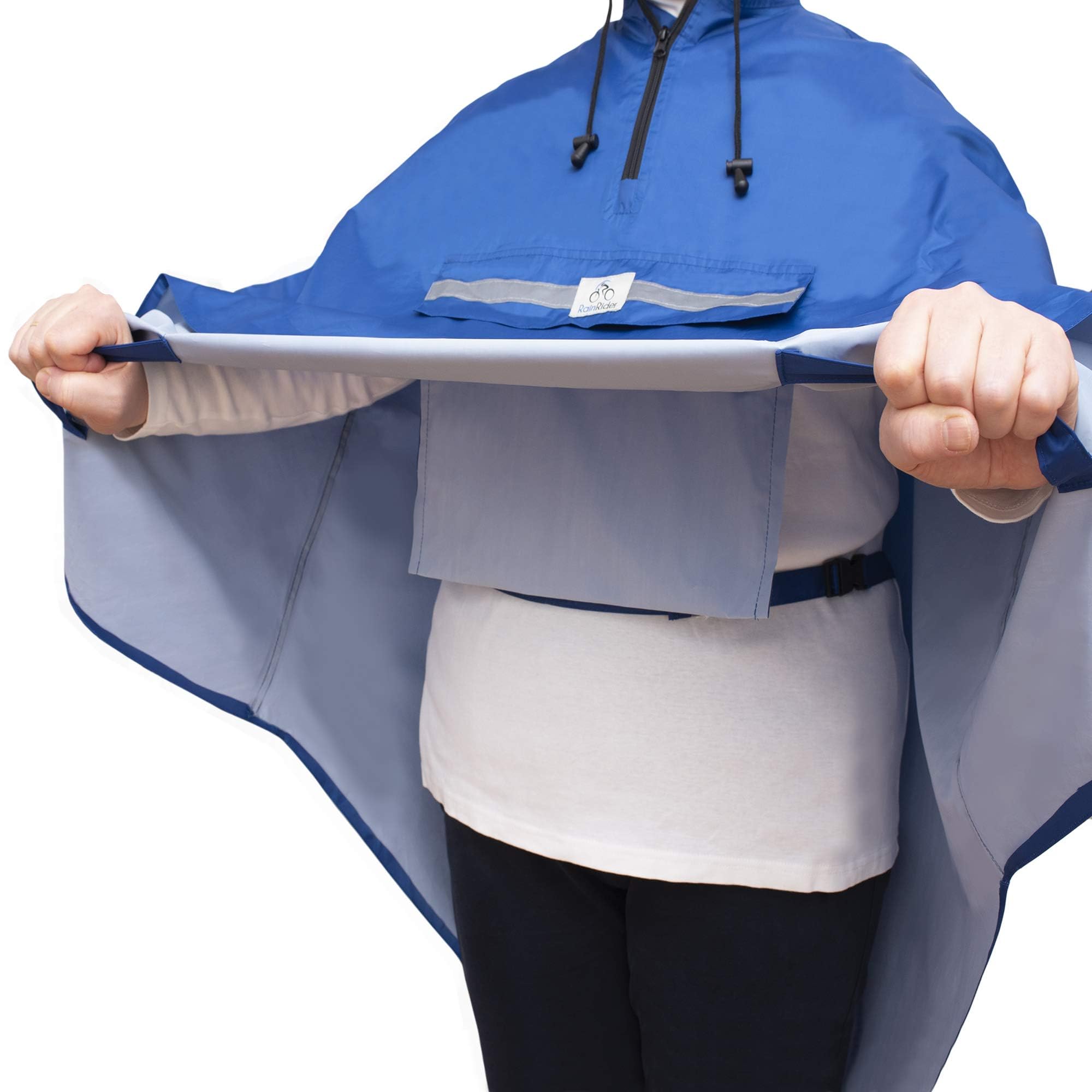 Rainrider Ponczo przeciwdeszczowe na rower, odzież przeciwdeszczowa z kapturem, z okienkiem widocznym, płaszcz przeciwdeszczowy na rower, z odblaskowymi paskami, dla mężczyzn i kobiet