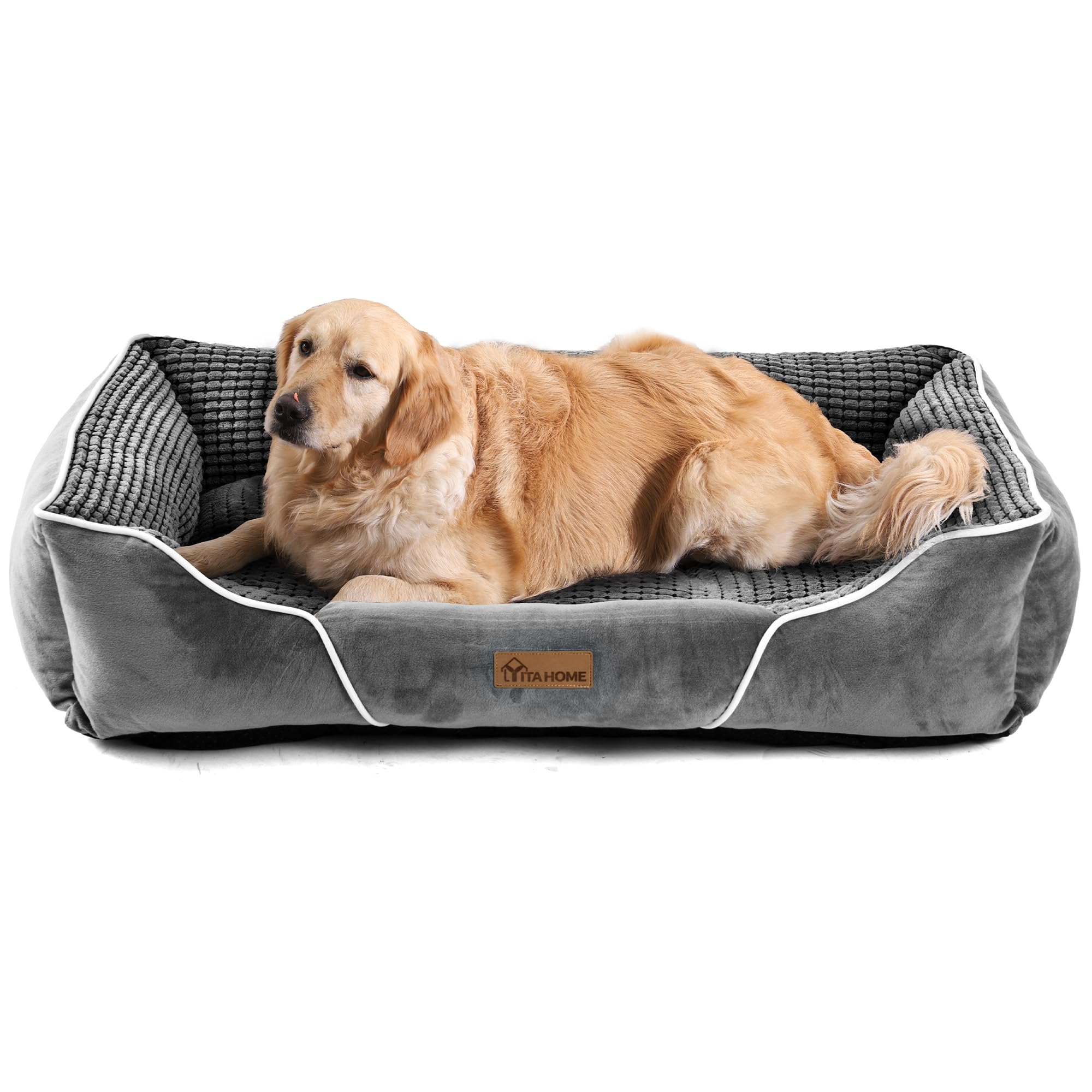 YITAHOME Cama Perro Grande,Cama para Perro Lavable, Cama de Perros Medianos Antideslizantes con Relleno de Fibras Super Suave,Gris,89x64x23cm
