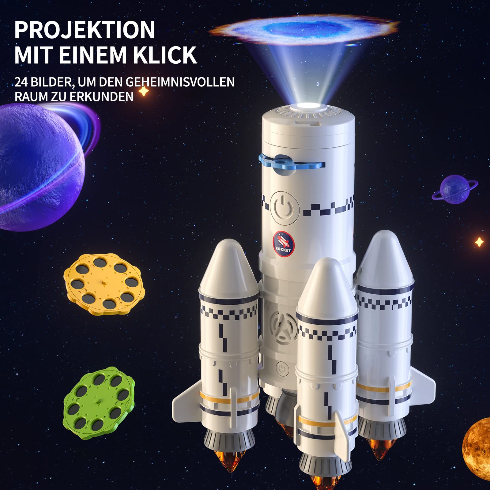 TEMI Space Shuttle Rakete Spielzeug für 3 4 5 6 7 8 9 Jahre Kinder Wissenschaft Lernspielzeug 5-in-1 STEM mit 2 Astronauten, Projektionslampe, Weltraumspielzeug Geschenk Jungen Mädchen