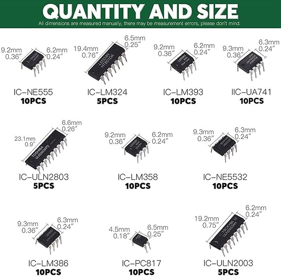 Hilitand 170Pcs IC Assortment Kit Integrated Circuit Chip 10 Specifications Integrated Circuit IC Chips with Storage Box for Home Circuit Work