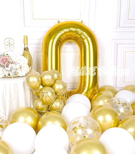 Miniatura 3 de AULE Globos dorados grandes de 40 pulgadas con número 0, globos de helio de aluminio grandes del 0 al 9, decoraciones gigantes de fiesta de
