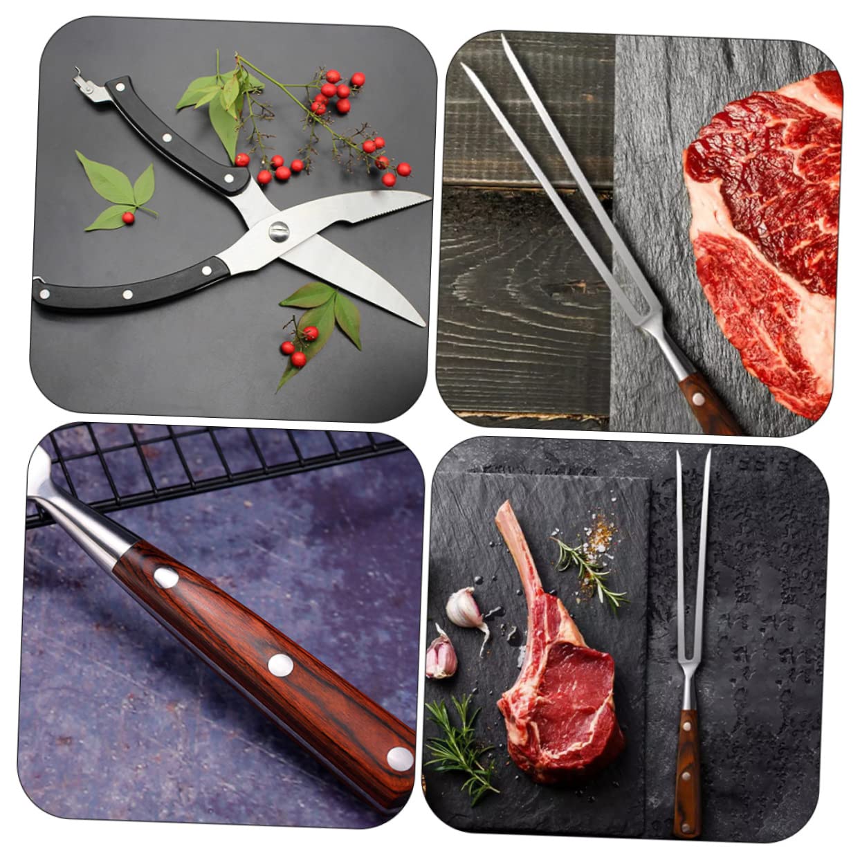 Hemobllo Forchetta Per Barbecue Kit Utensili Bastoncini Per Arrostire Forchette Professionali Per Carne Trinciapollo e Forbici Da Cucina Multifunzione