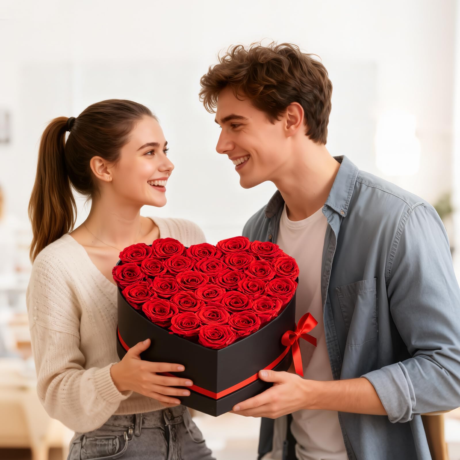 VEVOR 27 Rosas Eternas en Caja con Forma de Corazón, Ramo de Flores Preservadas, Caja de Regalo de Flores para tu Esposa, Madre, Pareja, para Boda, Día de la Madre, San Valentín, Navidad, Rojo