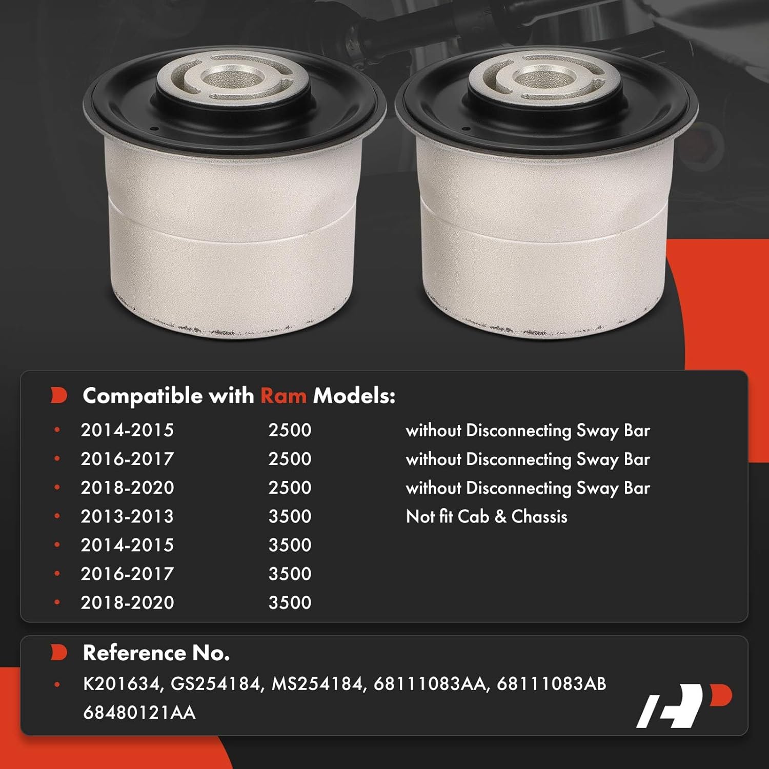 A-Premium 2 x Front To Frame & Front To Axle Control Arm Bushing Kit, Compatible with Ram 2500 2014-2020, 3500 2013-2020