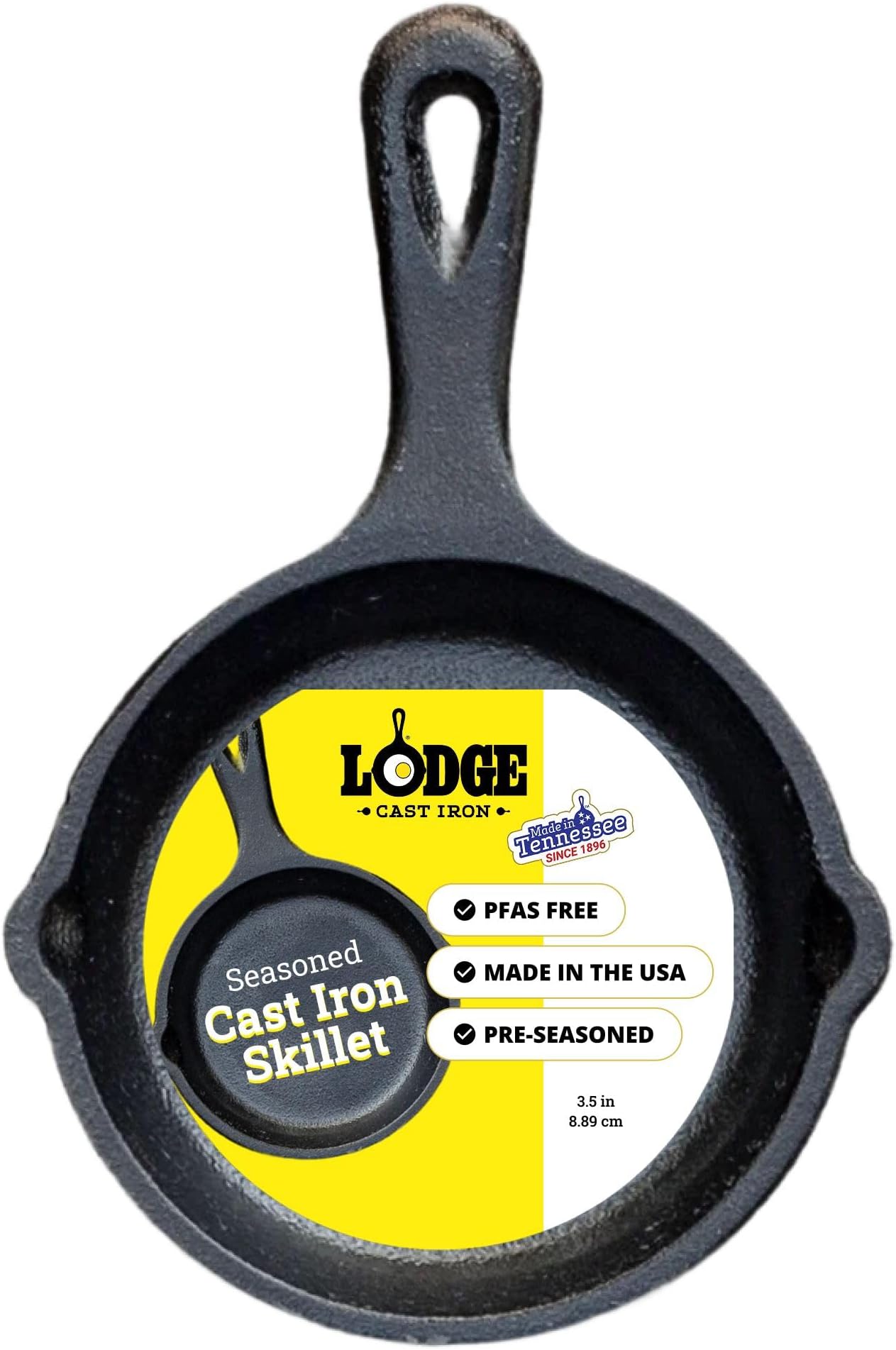 Lodge Seasoned Cast Iron Skillet - PFAS-Free, Non-Toxic Cookware - Use with an Oven, Stove, Grill, or Campfire - Naturally Non-Stick & Oven Safe - 3.5 Inches