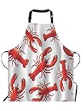 EKOBLA Lobsters Aprons Red Nautical Decorative Crayfish Fresh Seafood Ocean Animal Waterproof Resistant Chef Cooking Kitchen BBQ Adjustable Aprons for Women Men 27x31 Inch