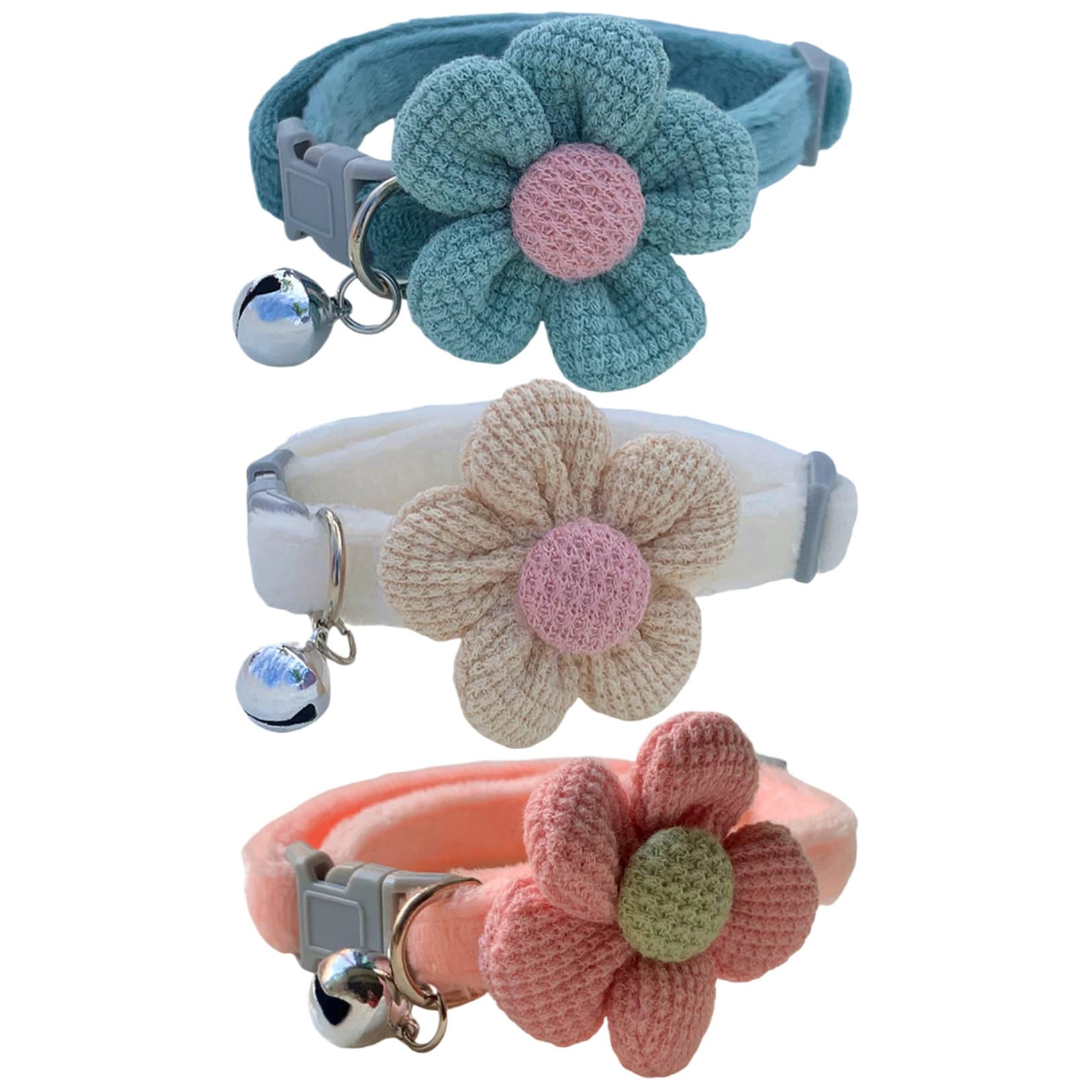 3Pcs Cat Collars for Girl Cats, Adjustable Kitten Collar Flower Cat Collar With Bells Cute Cat Collar Pet Supplies for Puppy Rabbits Kitten Pet Supplies
