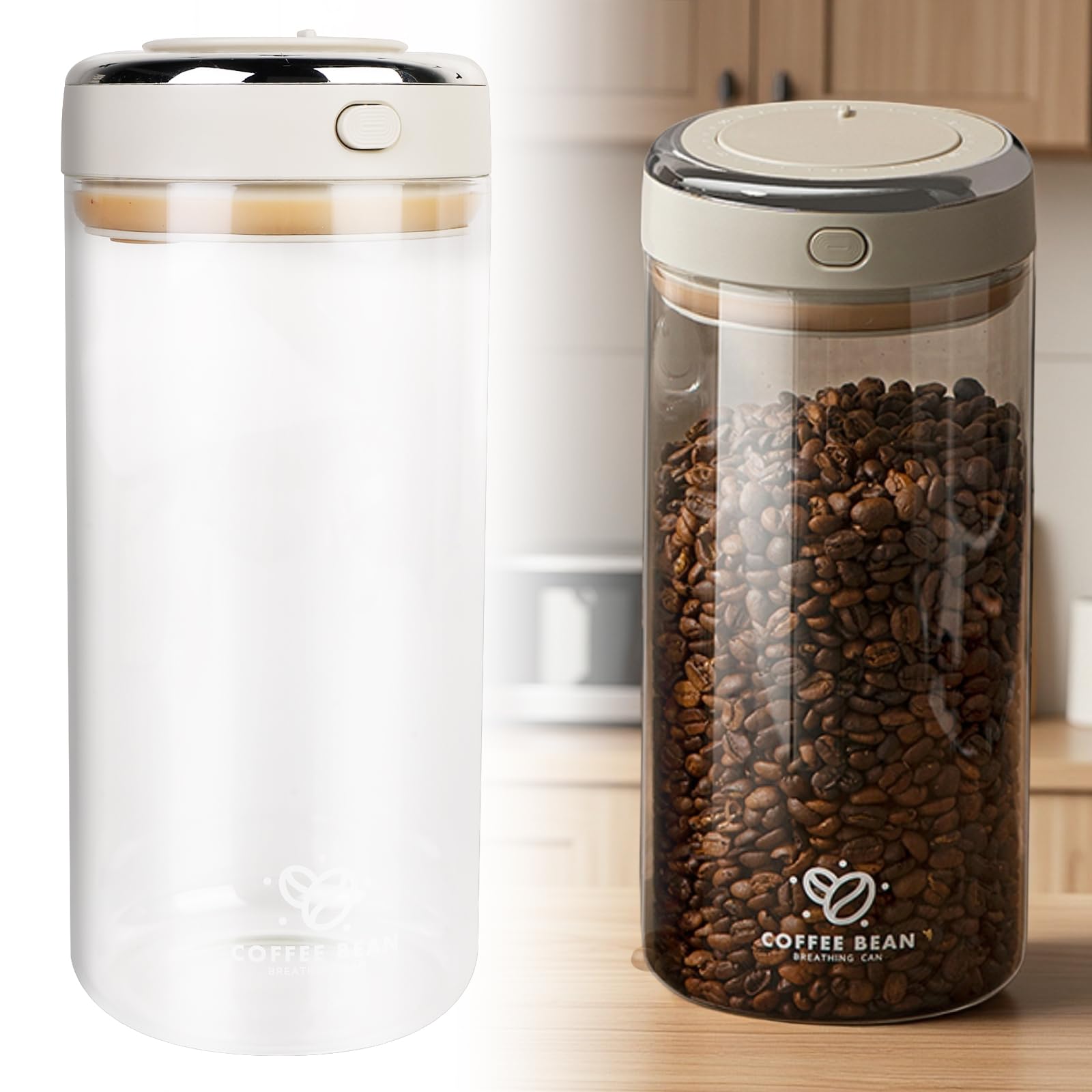 Barattolo Ermetico Per Caffè 1,2 L | Vetro Borosilicato Con Coperchio Sottovuoto | Contiene 330-370 G Di Chicchi | Conserva Aromi