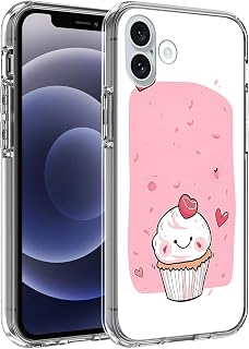 Compatible for iPhone 16 Case, Pretty Little Pink Cake Painting Soft TPU Fashion Cool Slim Shockproof Protective Phone Clear Cases for Women Girls