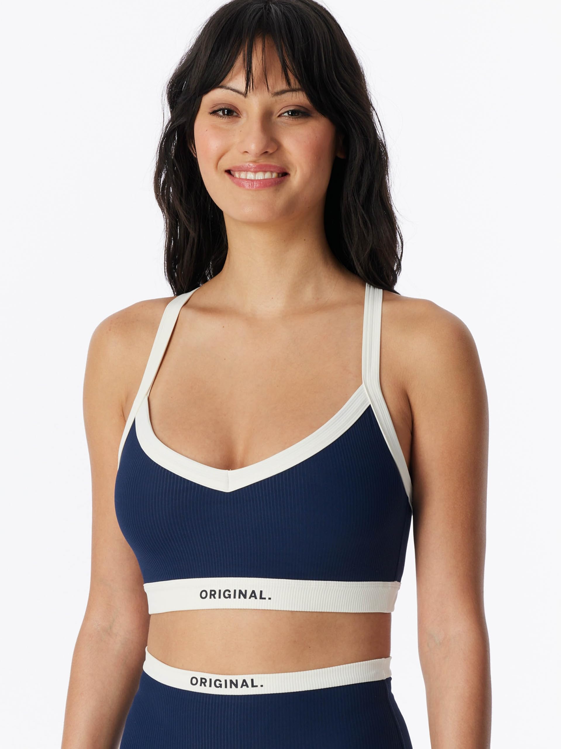 Schiesser Damen Bustier Doppelripp Active Sport BH weiße Details überkreuzte Rückenträger herausnehmbare Pads Unterbrustband