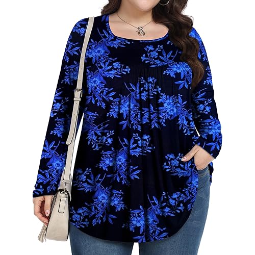 Womens Plus Size Tops Long Sleeve Shirts 2025 Fall Tunic Blouses 1X-5X