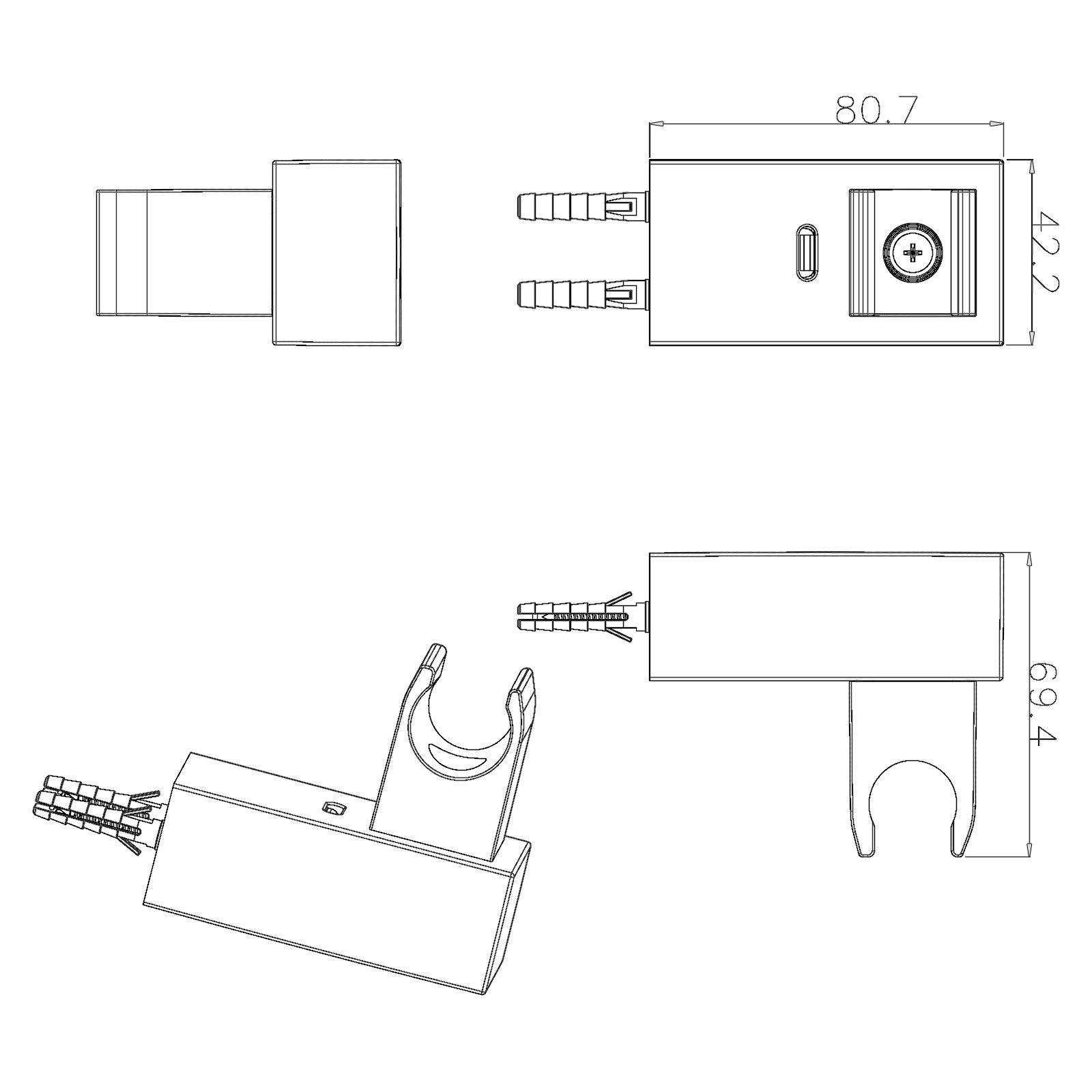 Paul Gurkes – Ducha de Mano ducha cabeza plana de ABS cromado rectangular con soporte para teléfono de ducha ajustable ángulo y metal Manguera de ducha (160 cm con drehkonen