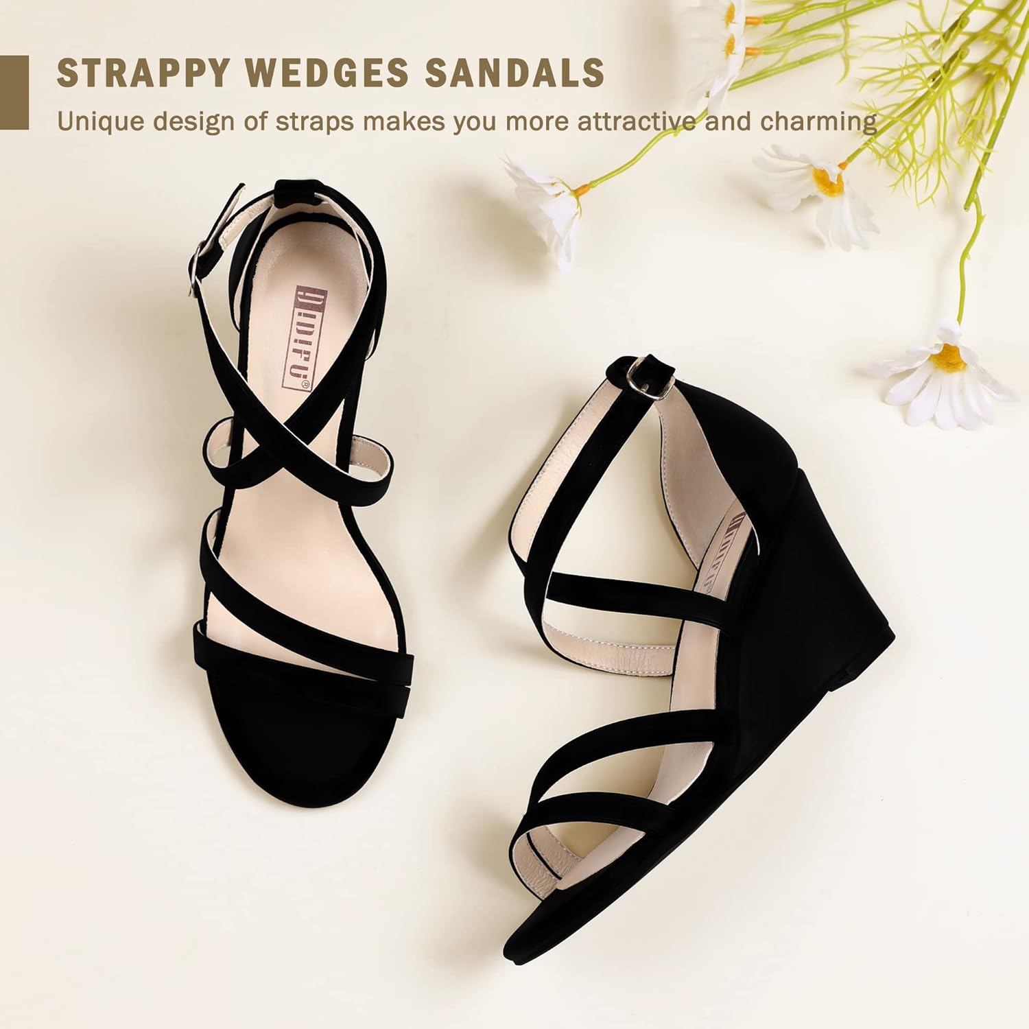 IDIFU Women's 3 Inch Strappy Wedge Sandals Open Toe Dressy Wedges For Women Black Nude Silver White Bridal Wedge Heels On Wedding Evening Summer - Image 6