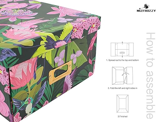 Miniatura 4 de Caja de almacenamiento decorativa con tapa, caja de cartón de cartón, verde, plegable, floral tropical con colibríes, caja de almacenamiento de