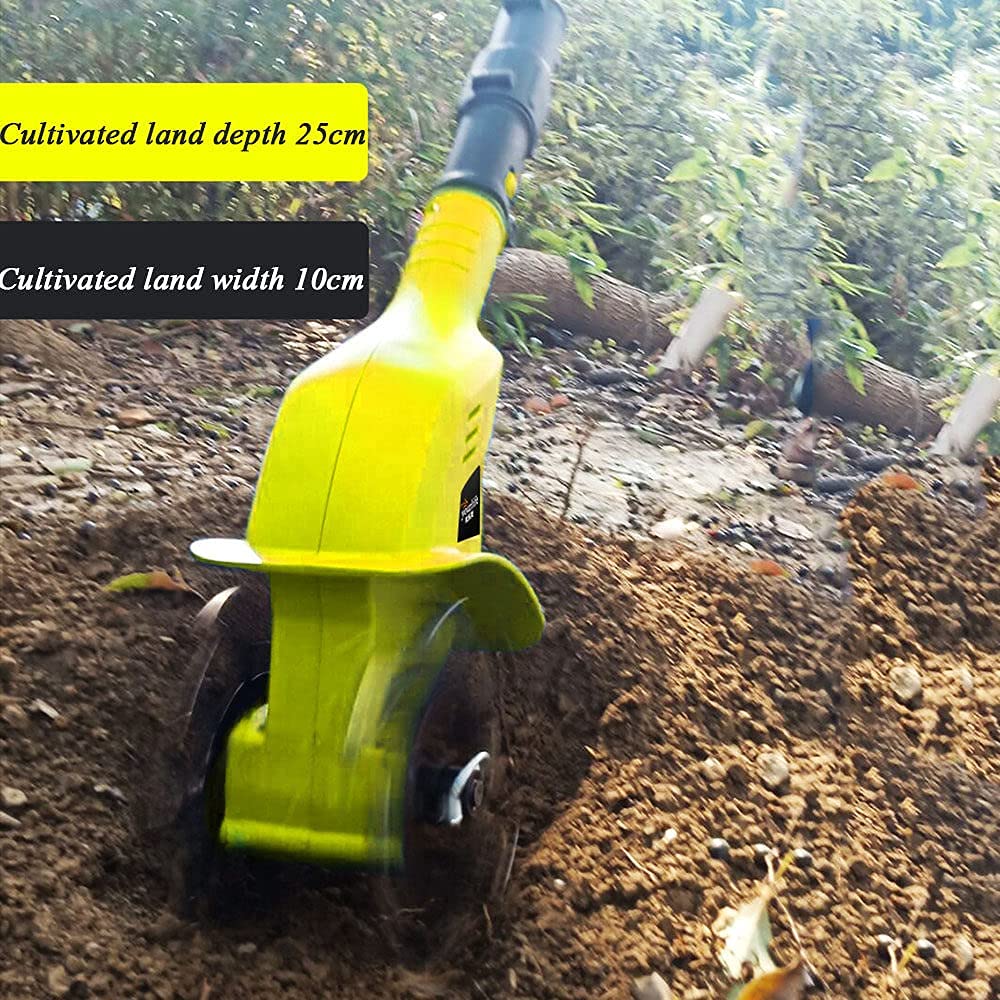 Motoazada de Jardín, Pequeñas Motoazadas para Jardines Inalámbricas, con Batería de Litio de 4000mah y Cargador, Mango Ajustable, Cultivador Portátil para Jardines, Huertas, Invern