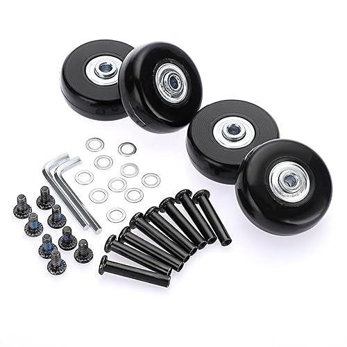 Vista 29 de OwnMy Juego de 4 ruedas de repuesto para maleta silenciosa de 1.575 in x 0.669 in, con rodamientos de ejes de tornillos negros, kit de rueda