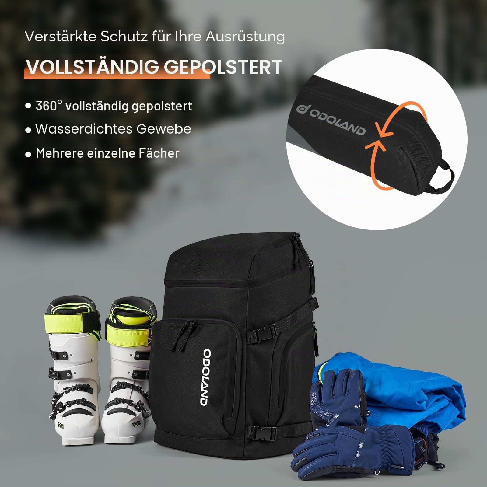 Odoland Skitasche Set, Gepolstert Skisack und Schuhtasche Combo für Flugreisen, Ski Tasche für Skier bis zu 200 cm, wasserdichte Ski Bag zur Aufbewahrung für Herren und Damen