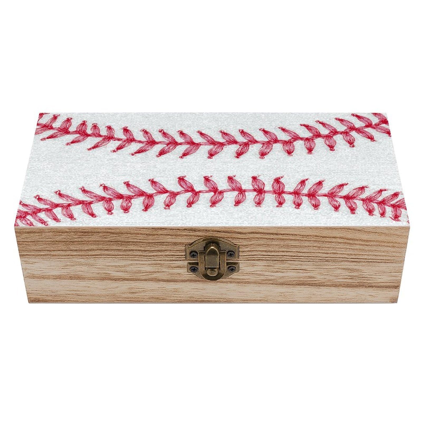asbwuo Baseball Lace Texture Wooden Storage Box with Hinged Lid