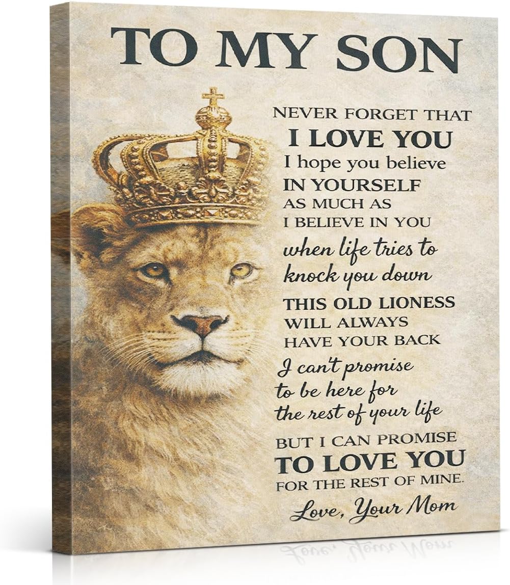 To My Son Canvas Wall Decor, Inspirational Quote Gift from Mom, Vintage Style Artwork with Meaningful Message, Emotional Family Decor for Bedroom, Heartfelt Home Decoration Keepsake 8x10 Inch