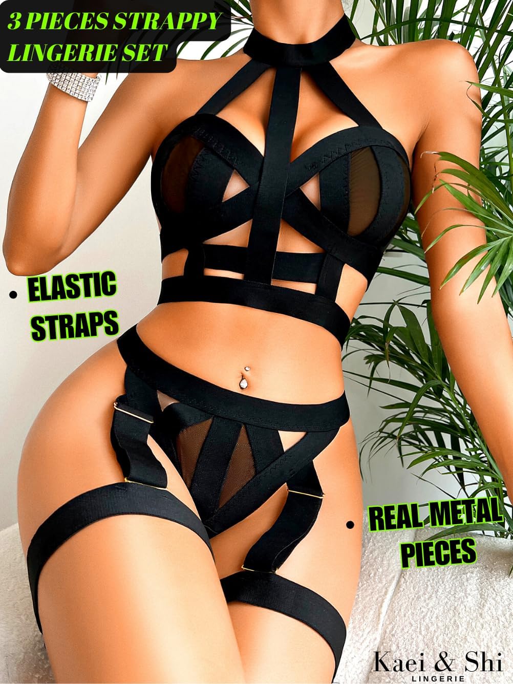 Kaei&Shi Strappy Cutout Lingerie, Halter Backless Garter, Sexy Top Outfits - Image 2