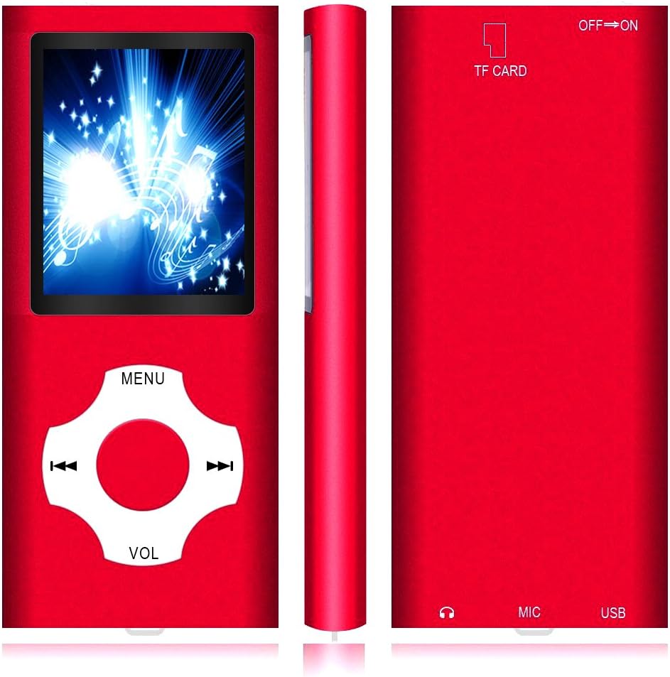 MP3 Player, Hotechs MP3 Music Player with 32GB Memory SD Card Slim Classic Digital LCD 1.82'' Screen MINI USB Port with FM Radio, Voice Record (Shine Red)