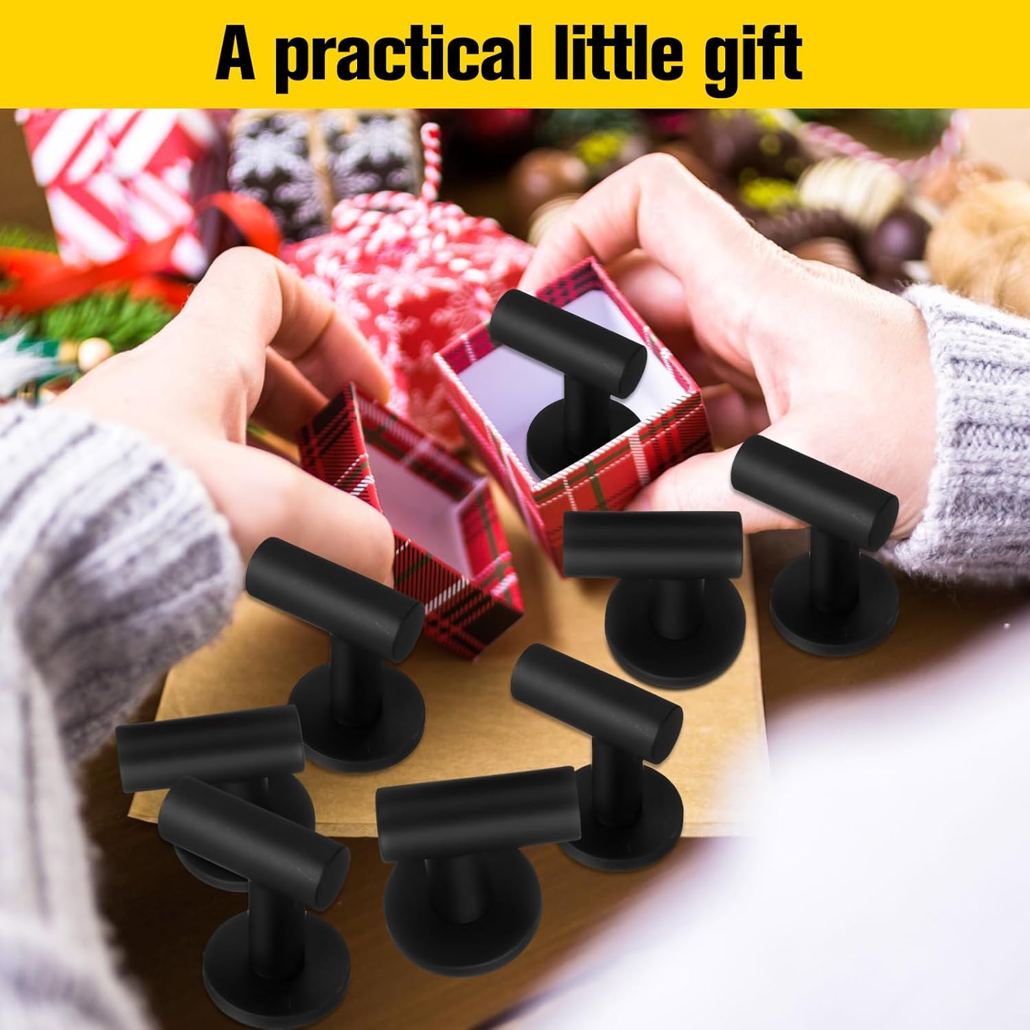 Therwen Black Magnetic Hooks Heavy Duty Neodymium Coat Hooks Magnetic Hanger for Refrigerator, Metal Door, Locker for Hanging Towel, Coat, Bag, Umbrella(8 Pcs)