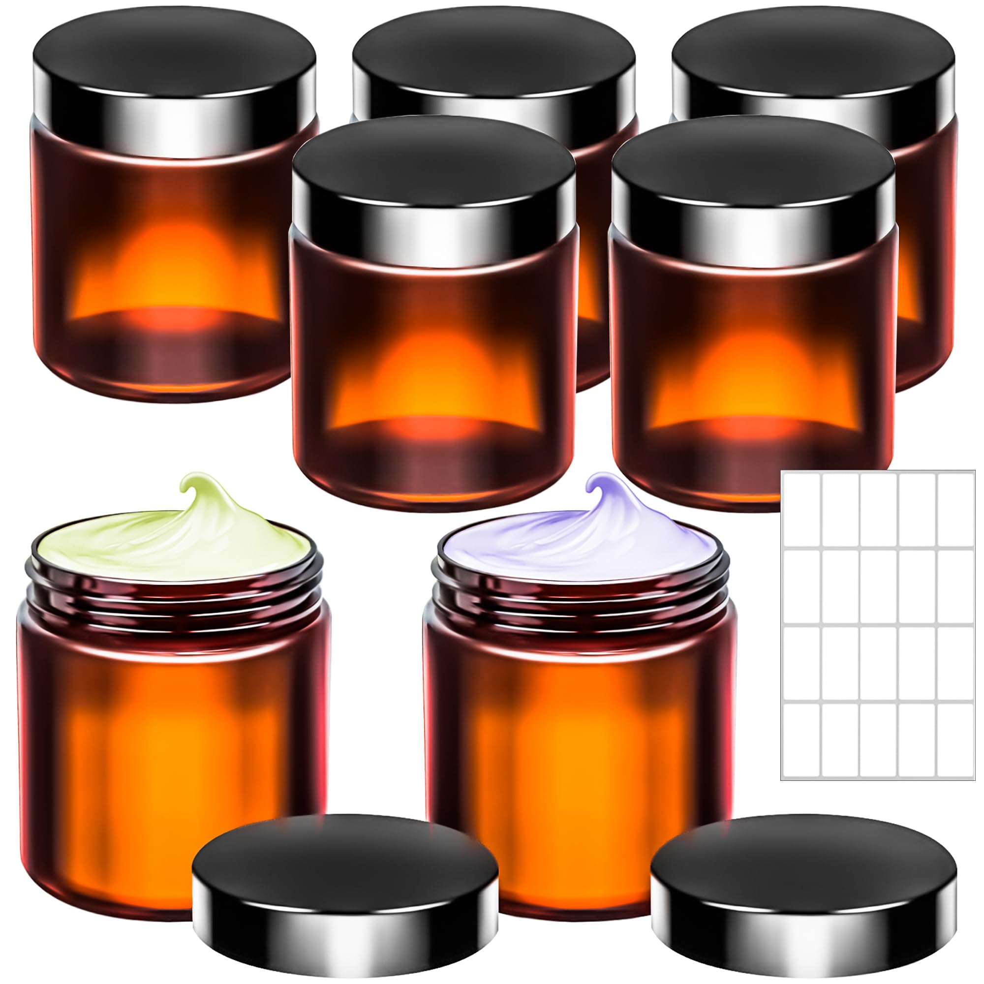 MotBach 5 Pack 8oz Plastic Jars with Lids, 240ml Amber Round Cosmetic Containers Makeup Jars, Travel Size Containers Jar for Lotion Cream Eyeshadow Sample Powder Slime Ointment Salve Balm Storage